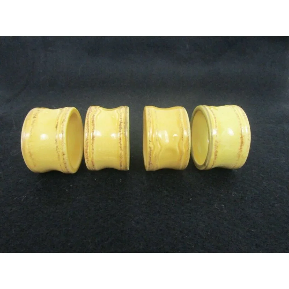 Stoneware Glazed Round Ceramic Napkin Rings Set of 4 Rustic Two Tone Brown EUC
